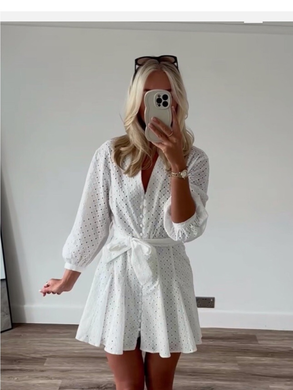Zara White Eyelet Wrap Tie-Waist Mini Dress